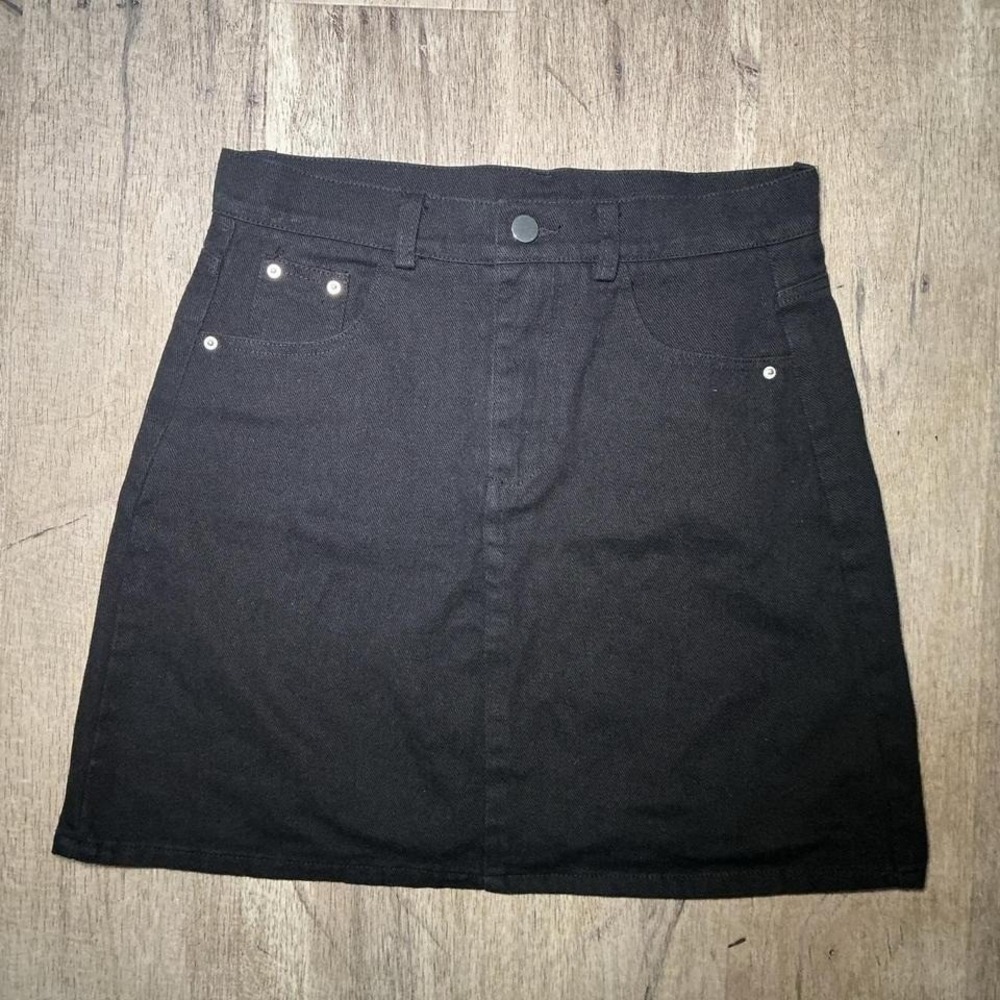 Black Denim Mini Skirt Silver Button Detail Size XL Casual Y2K